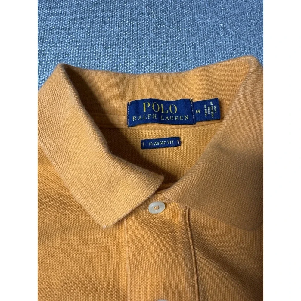 Polo Ralph Lauren Men's Med. Orange Polo Shirt Blue Emblem Short Sleeve Classic